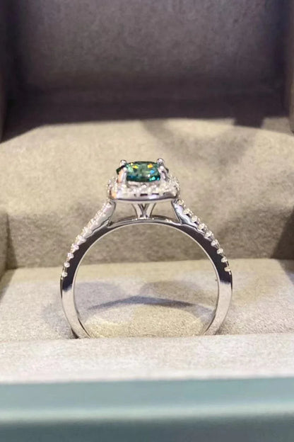 Sparkling 3 carat moissanite platinum-coated cluster ring with modern, minimalist design and polished finish