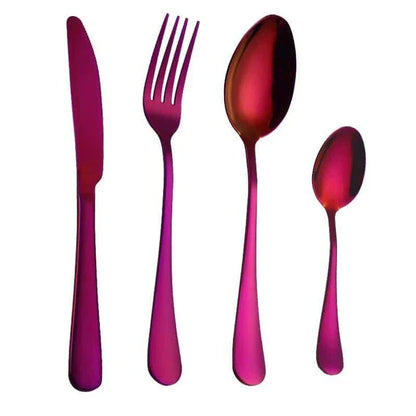 Premium eco-friendly stainless steel tableware set including knife, fork, spoon, and tea spoon in a sophisticated frosted finish
