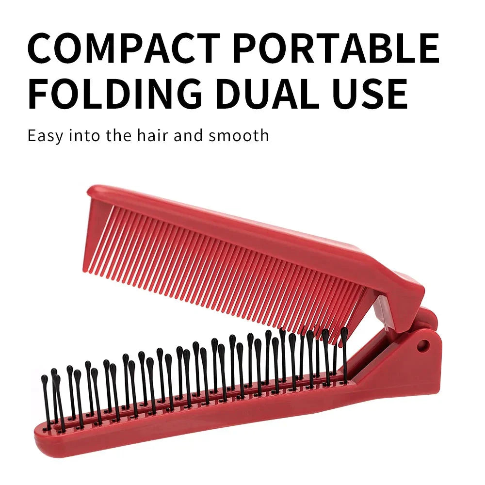 Premium folding pocket comb in stylish red colour, designed for effortless hair styling on the go