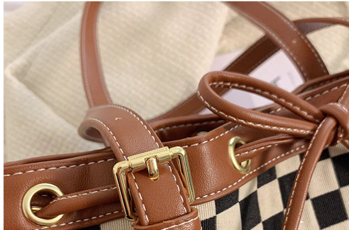 Stylish contrast colour tote bag with chic checkerboard design, made from premium PU leather for durability and versatility