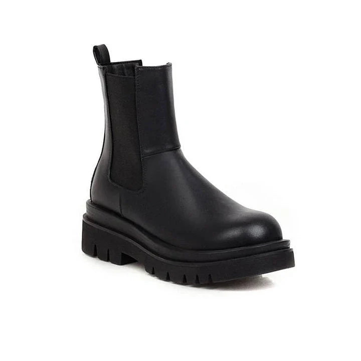 Stylish mid-heel British platform knight boots with robust sole, square toe, and thick heel