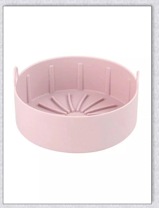 Premium silicone air fryer basket with flexible, non-stick design for easy cleaning and even heat distribution