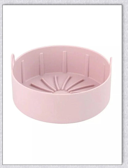 Premium silicone air fryer basket with flexible, non-stick design for easy cleaning and even heat distribution