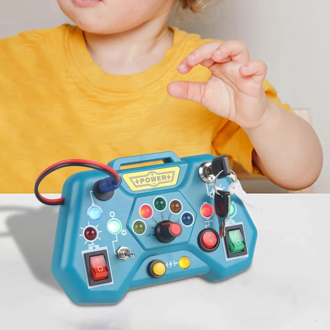 Montessori busy board educational toy for toddlers with various interactive features