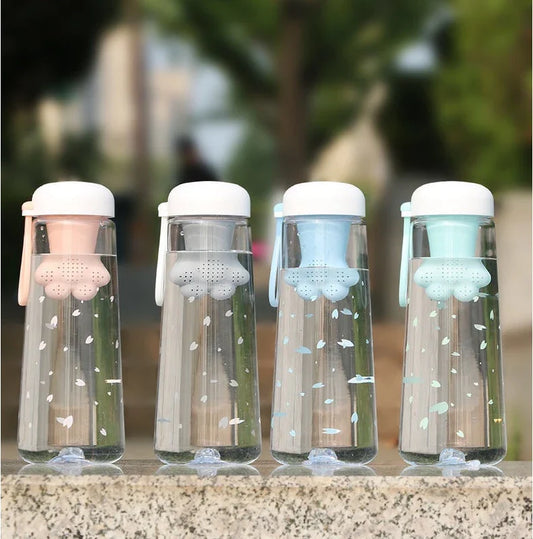 Stylish cat's claw design plastic water bottle in gray colour, with transparent body for easy monitoring of water level