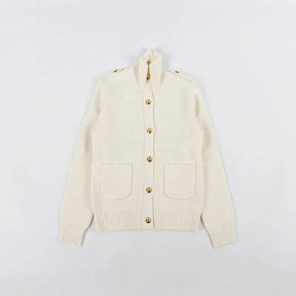 Premium Wool and Cashmere Cardigan in a classic design, featuring a turn-down collar and single-breasted closure for a sophisticated and comfortable look.