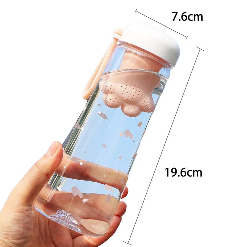 Stylish cat's claw design plastic water bottle in gray colour, with transparent body for easy monitoring of water level