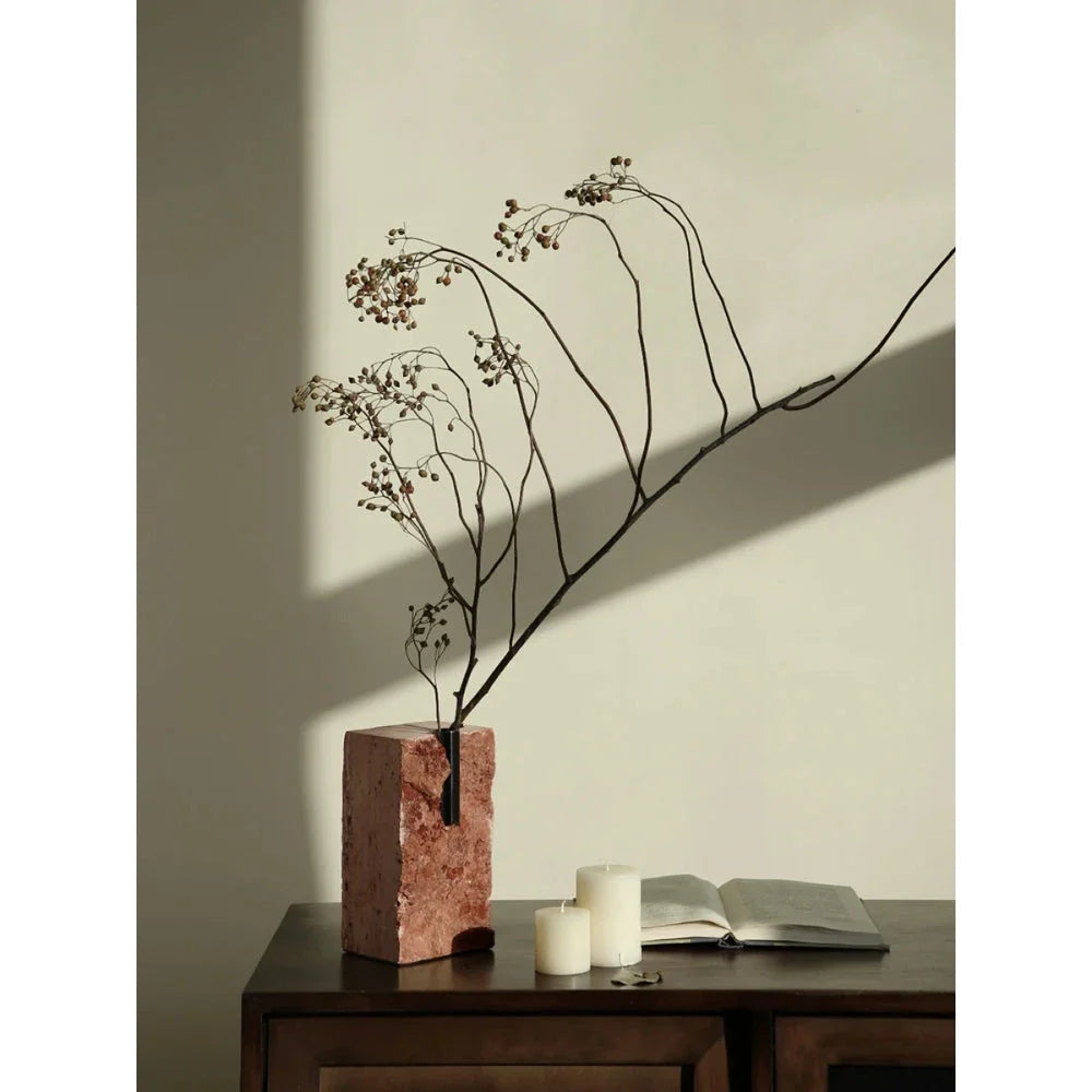 Elegant minimalist red travertine vase for refined home decor in the UK
