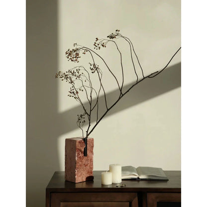 Elegant minimalist red travertine vase for refined home decor in the UK