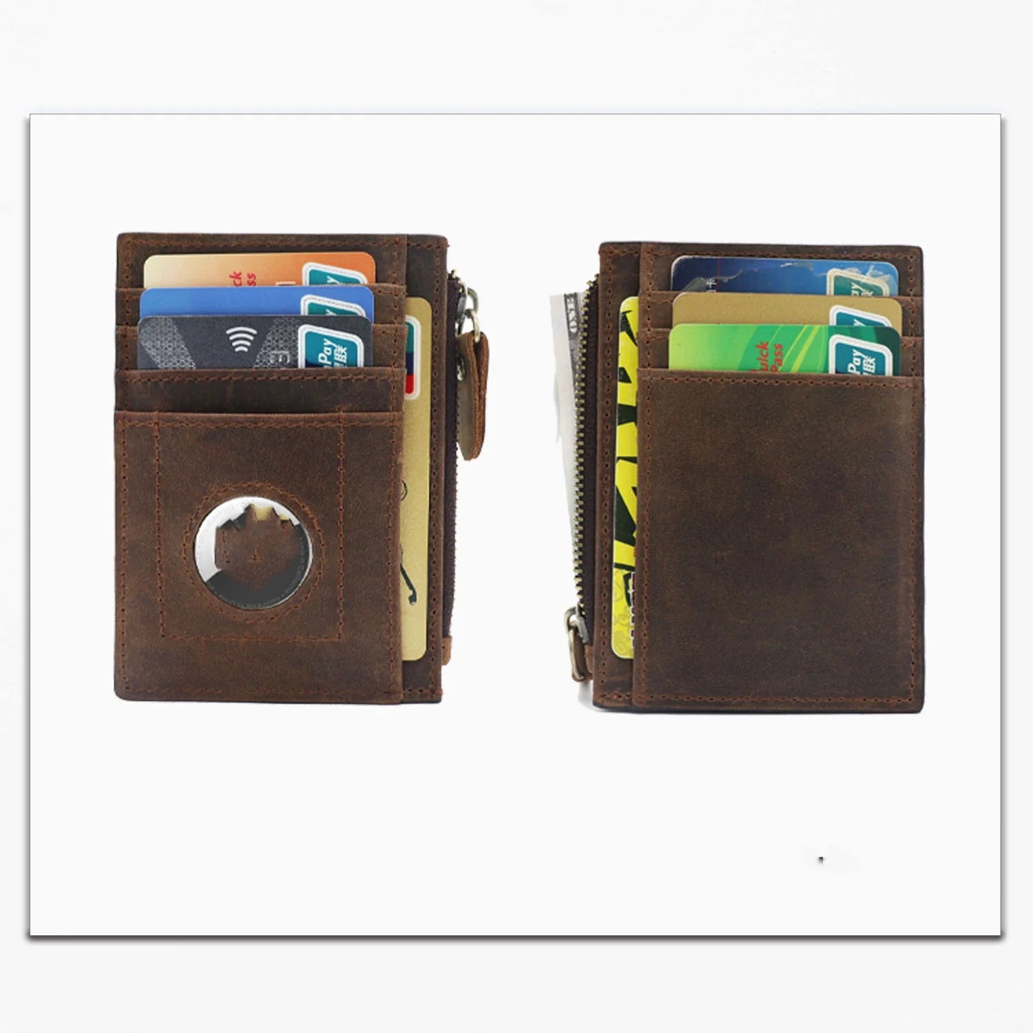 Premium cowhide leather wallet with concealed compartments and zipper closure, designed for secure and organised storage of cards, cash and other essentials.