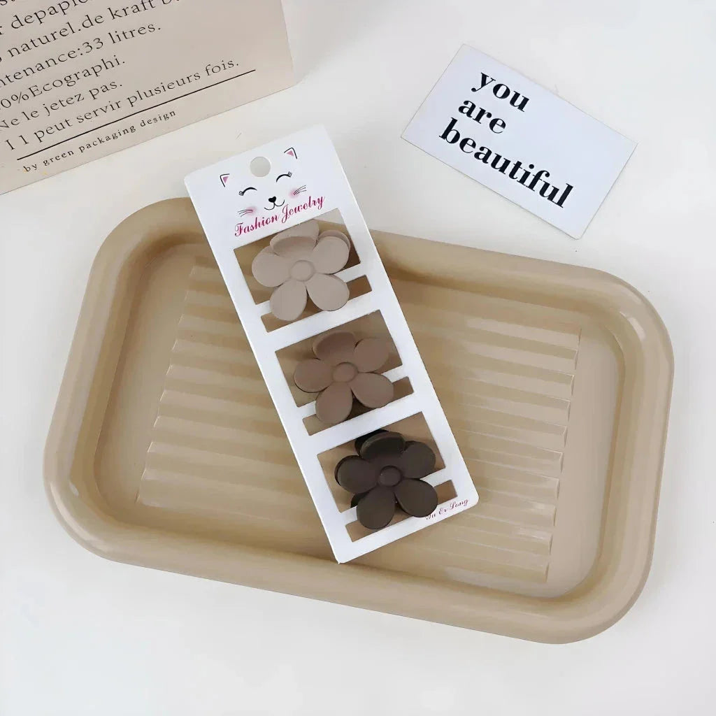 Coffee-coloured geometric hairpin set with frosted finish, various shapes for versatile styling