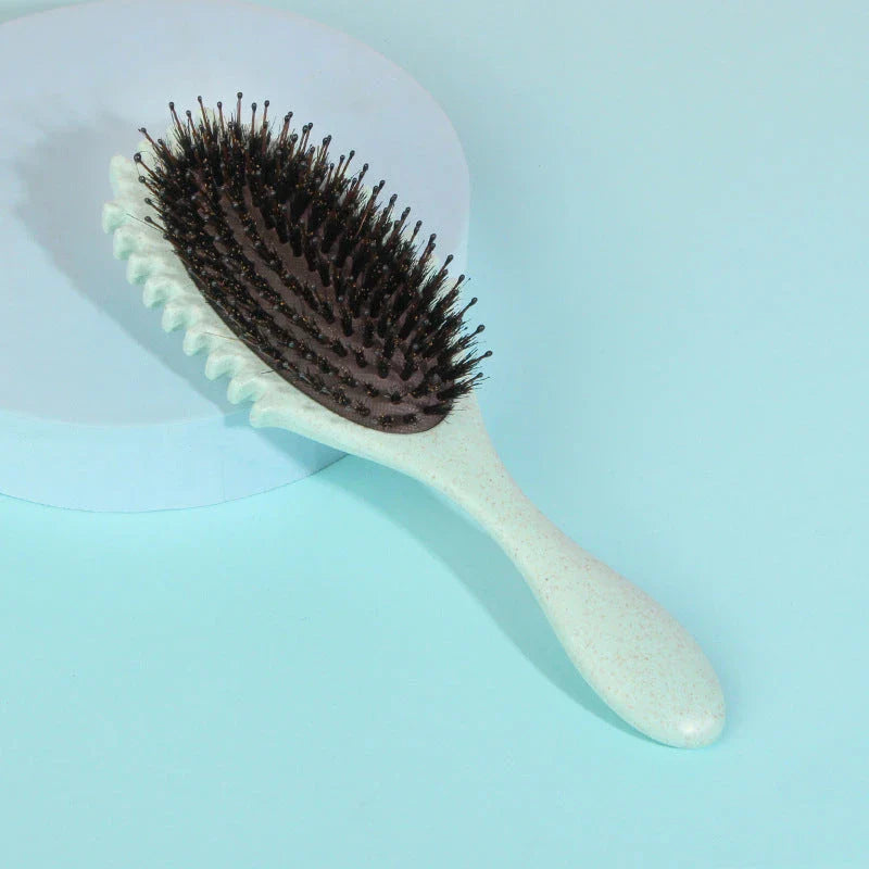 Boar Bristle Curl Defining Detangling Hair Brush in pink colour
