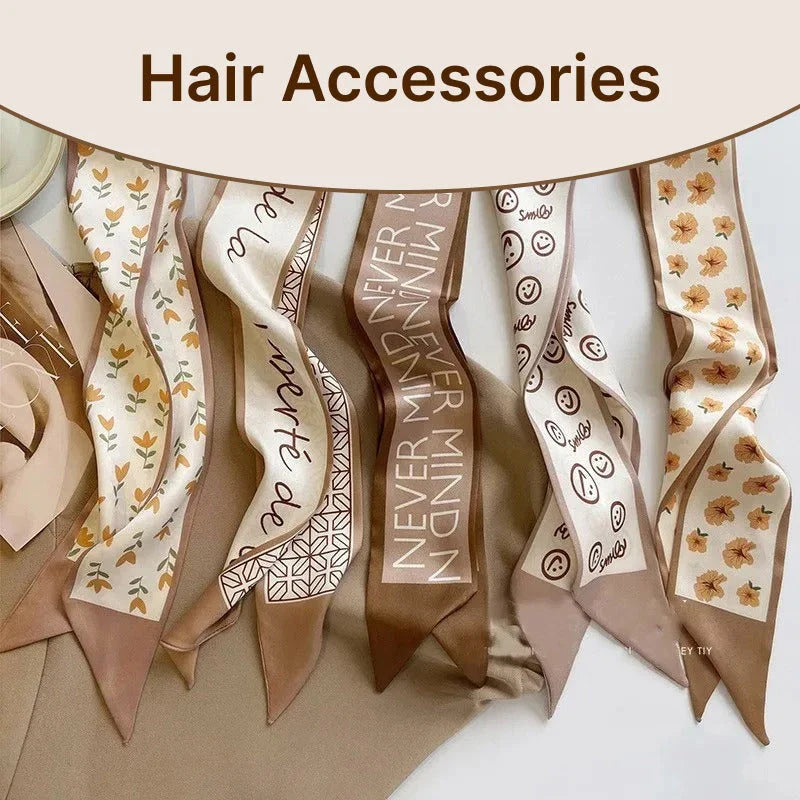 Elegant khaki and nude silk scarf hair band with vintage-inspired design