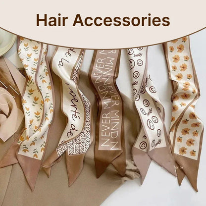 Elegant khaki and nude silk scarf hair band with vintage-inspired design