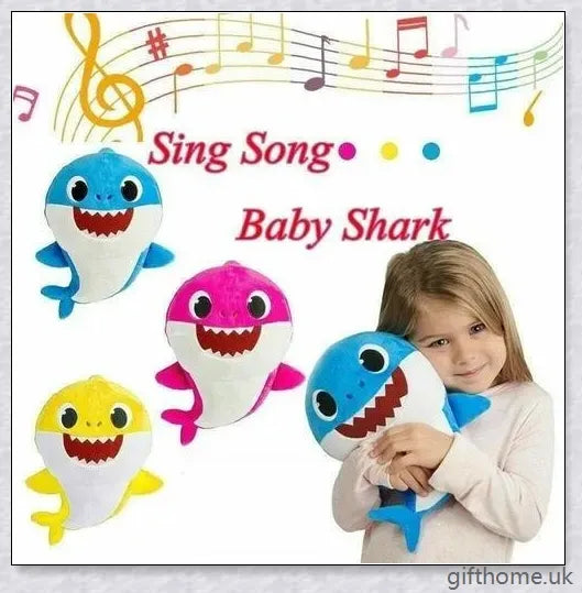 Soft and cuddly Baby Shark plush toy with captivating lights and music, perfect for young children's playtime
