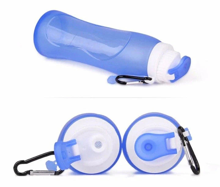 Flexible Silicone Sport Water Bottle in Gray Colour with Leak-Proof Lid and Carabiner Clip