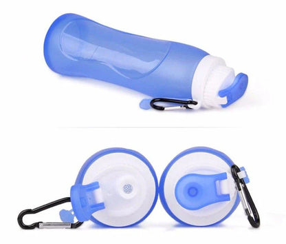 Flexible Silicone Sport Water Bottle in Gray Colour with Leak-Proof Lid and Carabiner Clip