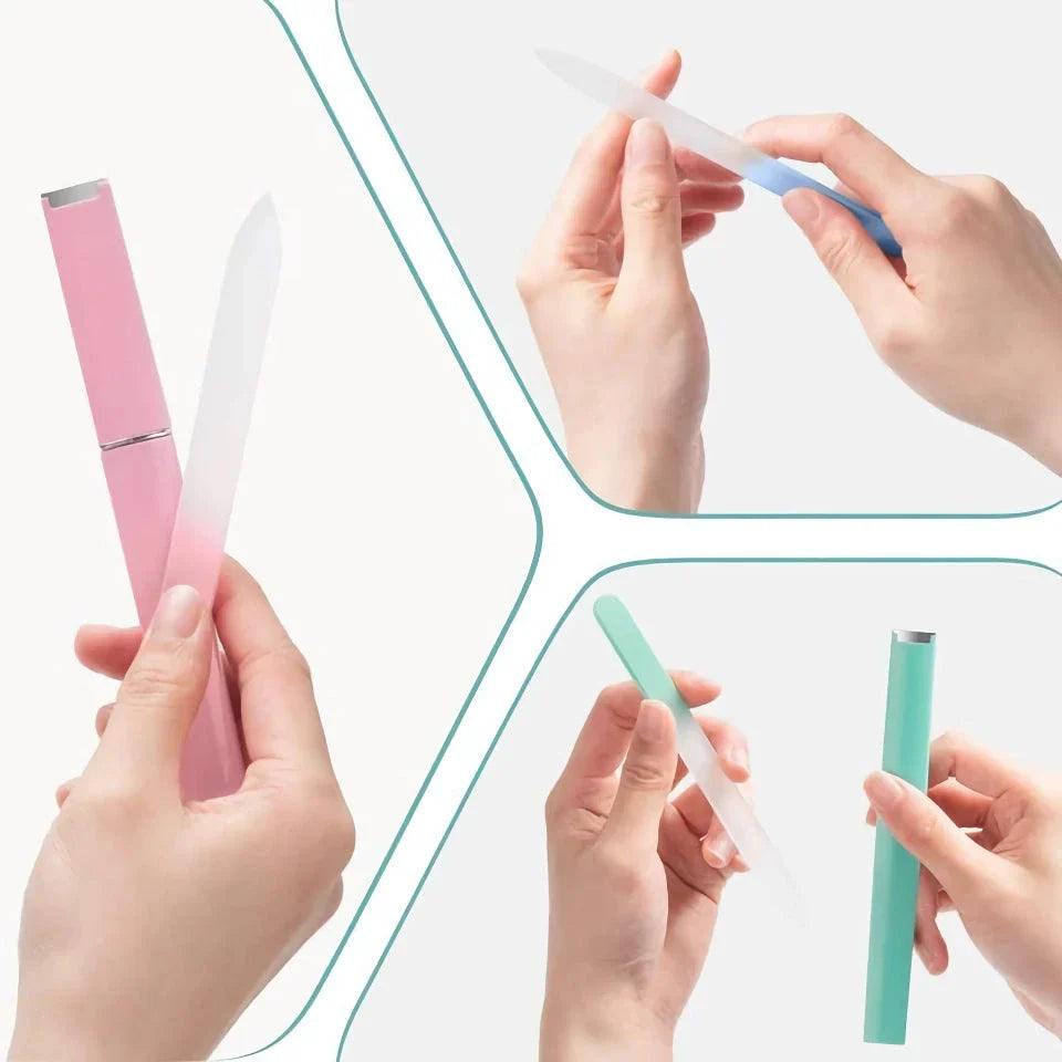 Premium British glass nail file with protective case for healthier, smoother nails