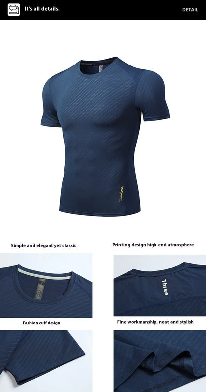 Men's summer sports t-shirt in black, white, grey, navy, and lake blue colours with quick-drying, breathable, and UV-protective features