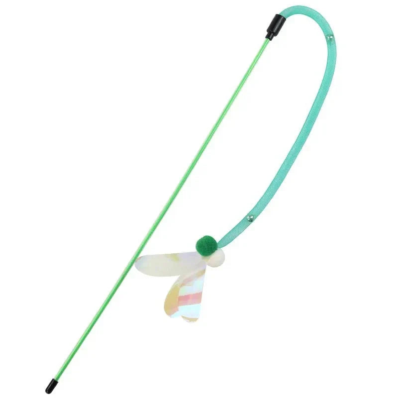 Interactive cat toy with butterfly teaser, bell, and wool ball for entertaining and engaging your feline companion