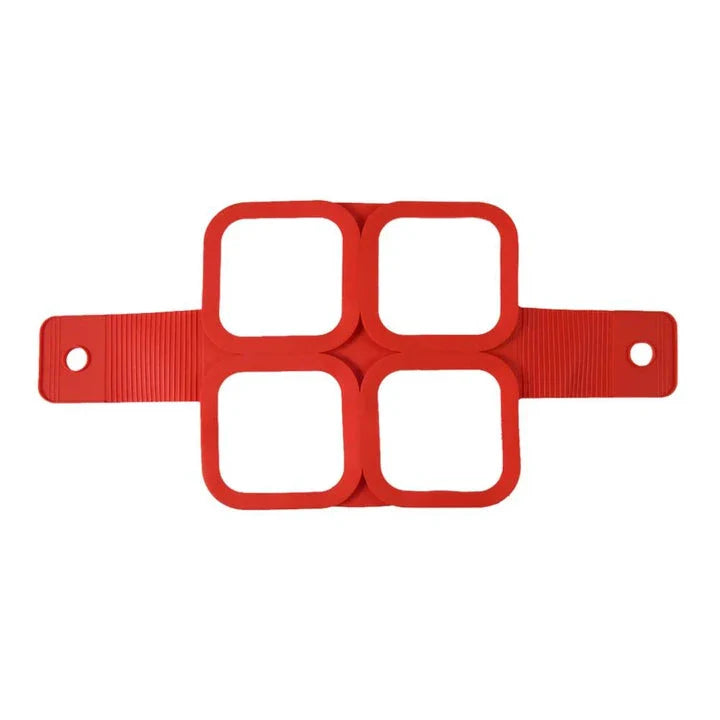 Red silicone non-stick pancake and egg mold ring for making perfectly shaped breakfast items