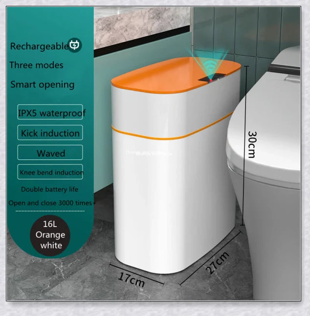 Sensor-powered bin with sleek design and touch-free motion-activated lid for effortless, hygienic waste disposal