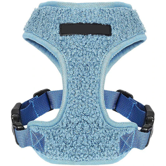 Adjustable breathable fleece dog harness and leash set in various sizes and colours