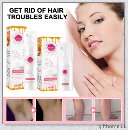 100% Natural Hair Removal Spray that gently dissolves unwanted body hair, leaving skin soft and smooth