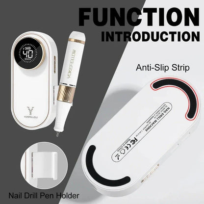 Professional-Grade Cordless Nail Drill Machine with 40,000 RPM Speed and HD Display for Salon-Quality Nail Care