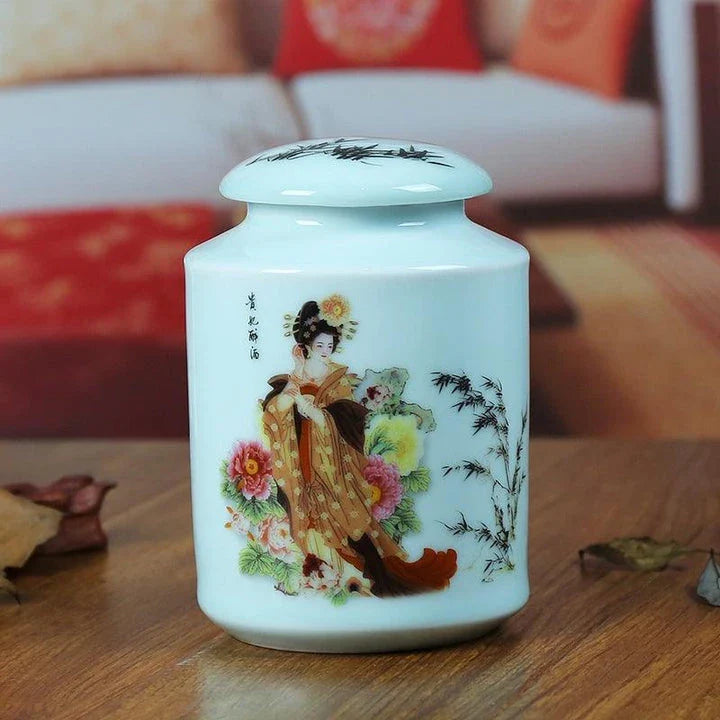 Handcrafted Asian-inspired ceramic tea jars with generous 250 ml capacity, perfect for storing and preserving a variety of loose-leaf teas