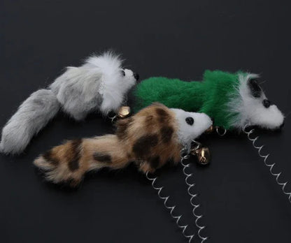 Colourful mouse-shaped cat toys made of plush and plastic materials, designed to engage your feline friend's natural hunting instincts and encourage interactive play.