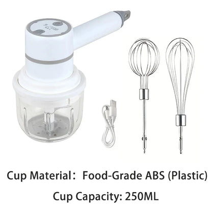 Versatile 3-in-1 Wireless Egg Beater and Garlic Chopper - Powerful 20W Motor, 3 Speed Settings, Rechargeable Design