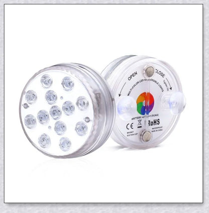 Submersible colour-changing LED pool lights with magnetic and suction cup mounting for easy installation