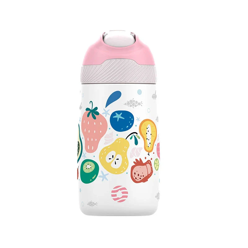 Premium children's vacuum insulated water bottle with straw in blue colour