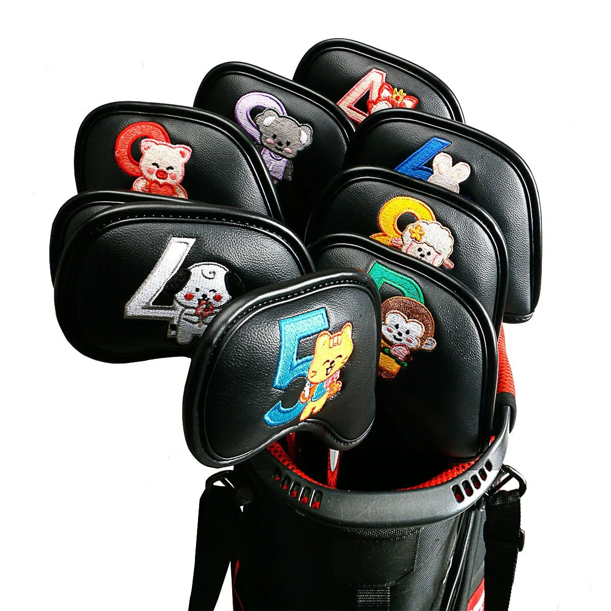 Premium printed golf iron covers in a variety of vibrant colours, designed to protect clubs and showcase personal style