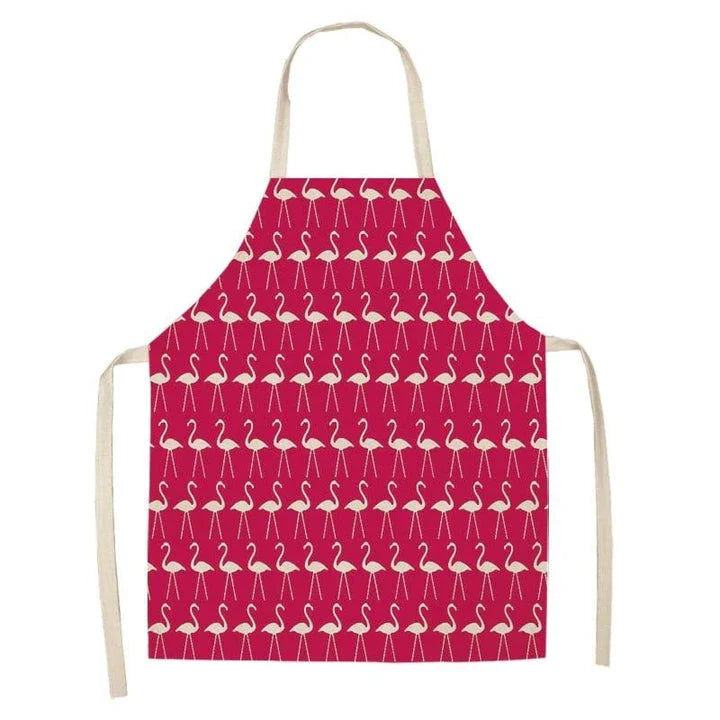 Flamingo Print Apron with Adjustable Neck Strap and Waist Ties, Made of Cotton and Linen Blend