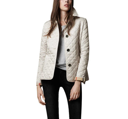 Stylish lapel single-breasted slim-fit warming jacket in black and beige colours, available in a range of sizes