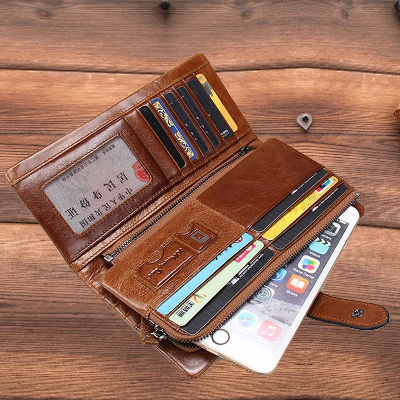 Premium genuine leather wallet with intricate stitching detail, designed for organised and stylish everyday carry