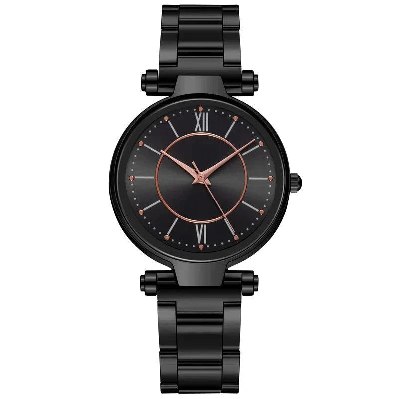 Exquisite rose gold stainless steel ladies' quartz watch with a classic, elegant design
