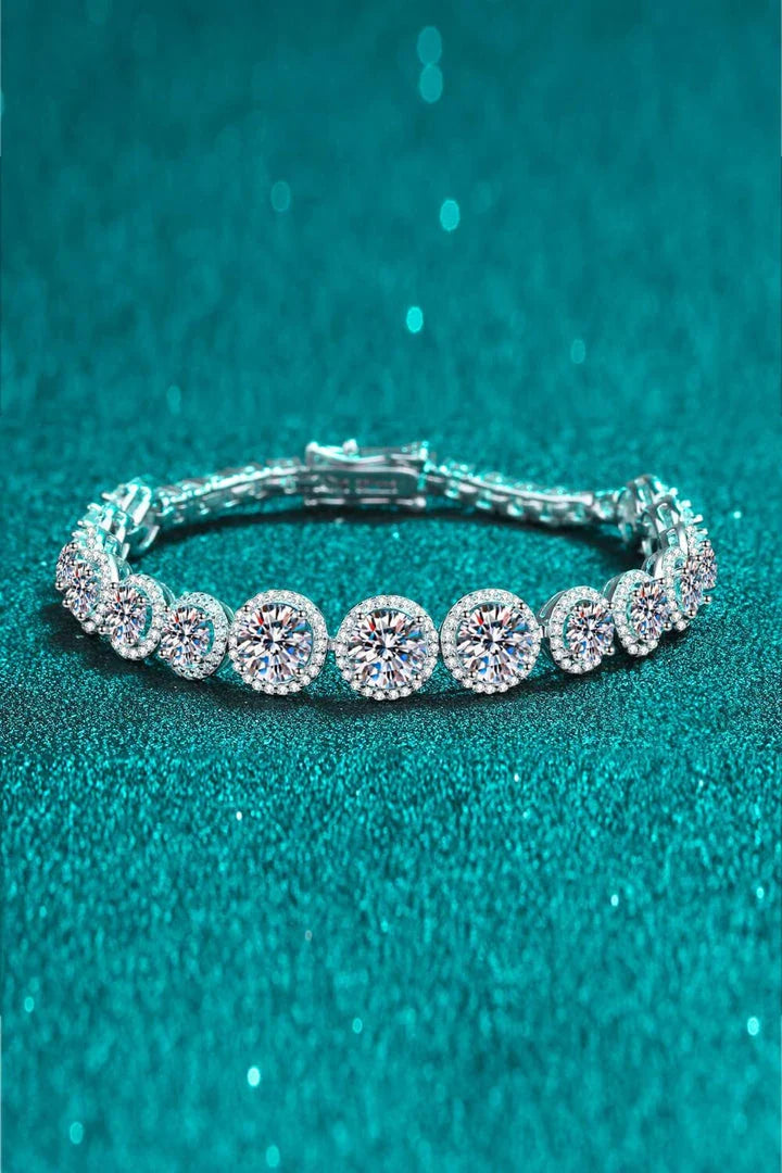 Sparkling moissanite stones set in a polished 925 sterling silver bracelet with a minimalist, elegant design