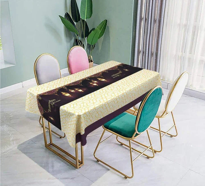 Elegant Muslim Ramadan table cloth with intricate Islamic-inspired design in various size options