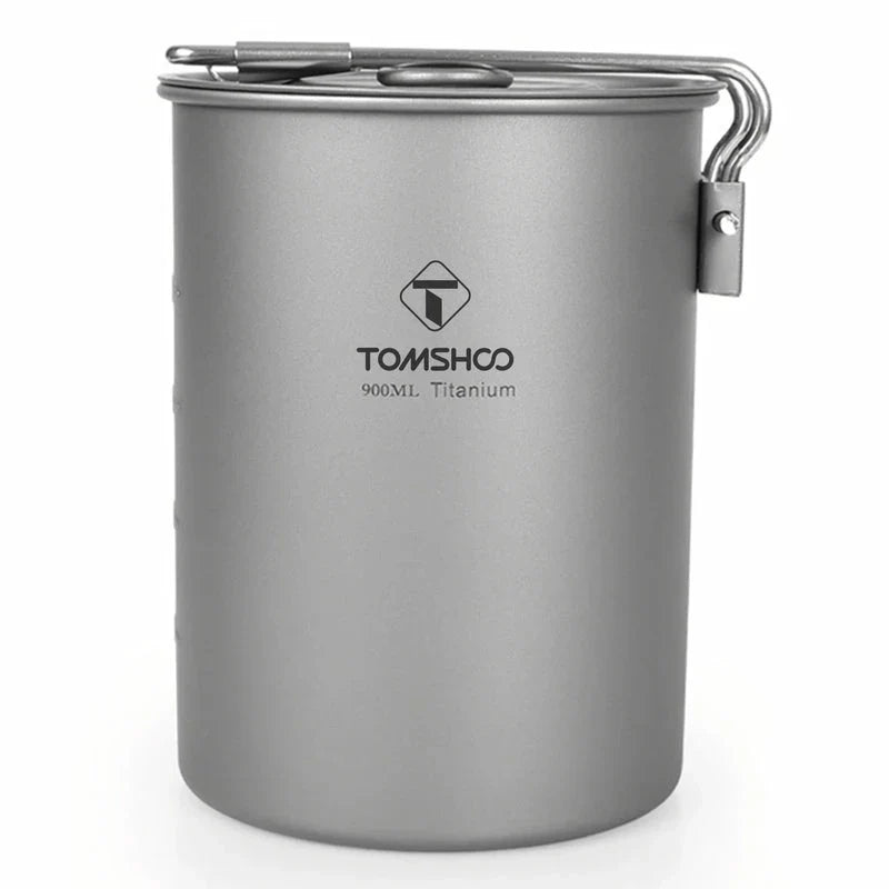 Durable titanium camping pot with lid and collapsible handle for outdoor adventures