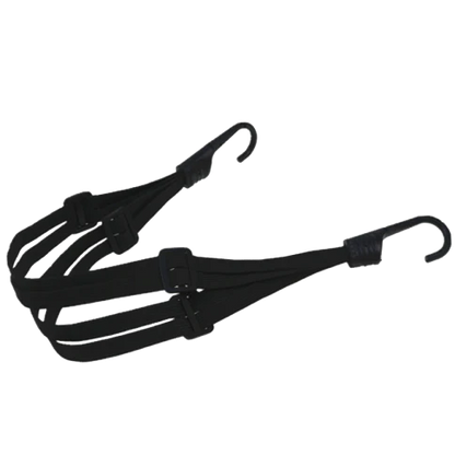 Adjustable motorcycle helmet strap made of durable nylon with secure buckles to attach to bike for safe storage