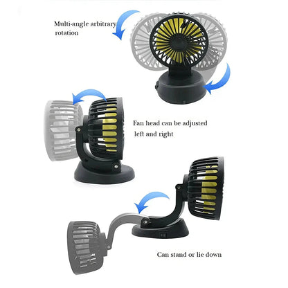 Multi-Angle Rotatable Car Cooling Fan with adjustable airflow and compact design for safe, comfortable driving