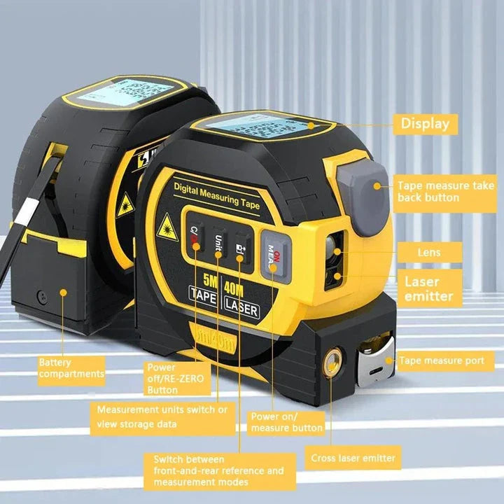 Premium Laser Distance Meter with 5m Tape Measure and Cross-Marking Functionality