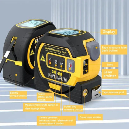 Premium Laser Distance Meter with 5m Tape Measure and Cross-Marking Functionality