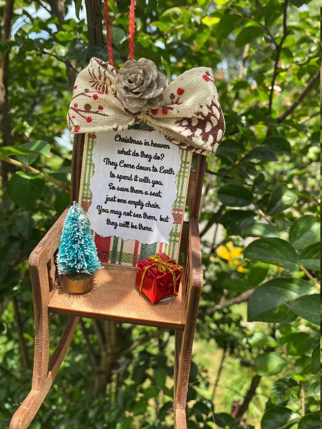 Charming Christmas ornament featuring a rustic-style 'Christmas in Heaven' design as a memorial for departed loved ones