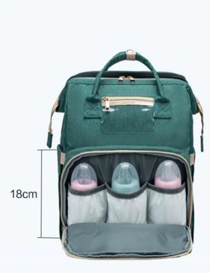 Versatile Large-Capacity Folding Crib Backpack in Grey - Premium Polyester Baby Bag with Ample Storage and Organisational Features