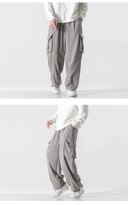 Stylish men's corduroy casual trousers with a relaxed wide-leg silhouette and a variety of classic colour options
