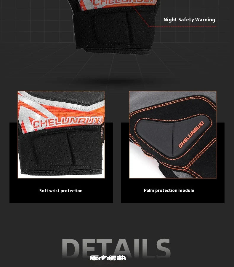 Pair of high-performance motorcycle riding gloves made from carbon fibre, featuring a sleek black design and reinforced palm and knuckle areas for superior protection.